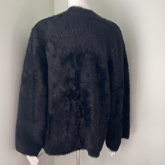 Catherine Malandrino Black Faux Fur Open Cardigan size Large - Picture 5 of 6